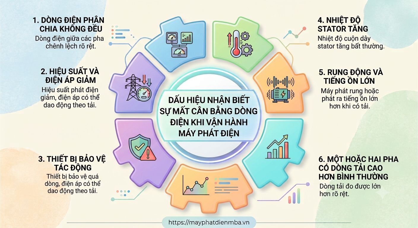 Dấu hiệu nhận biết sự cố mất cân bằng dòng điện trên máy phát điện