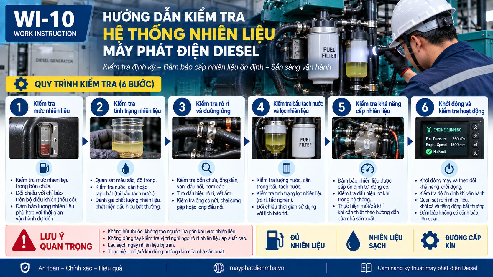 Quy trình kiểm tra hệ thống nhiên liệu máy phát điện