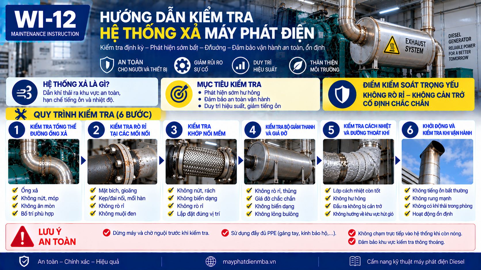 Kiểm tra hệ thống thoát khói của máy phát điện diesel