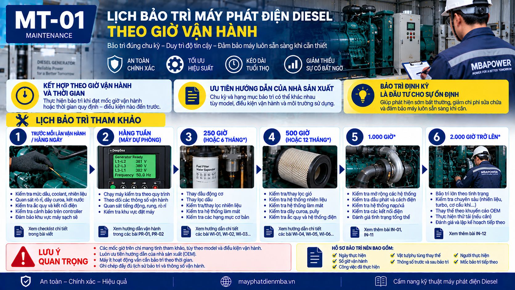 Lịch bảo trì máy phát điện diesel theo giờ