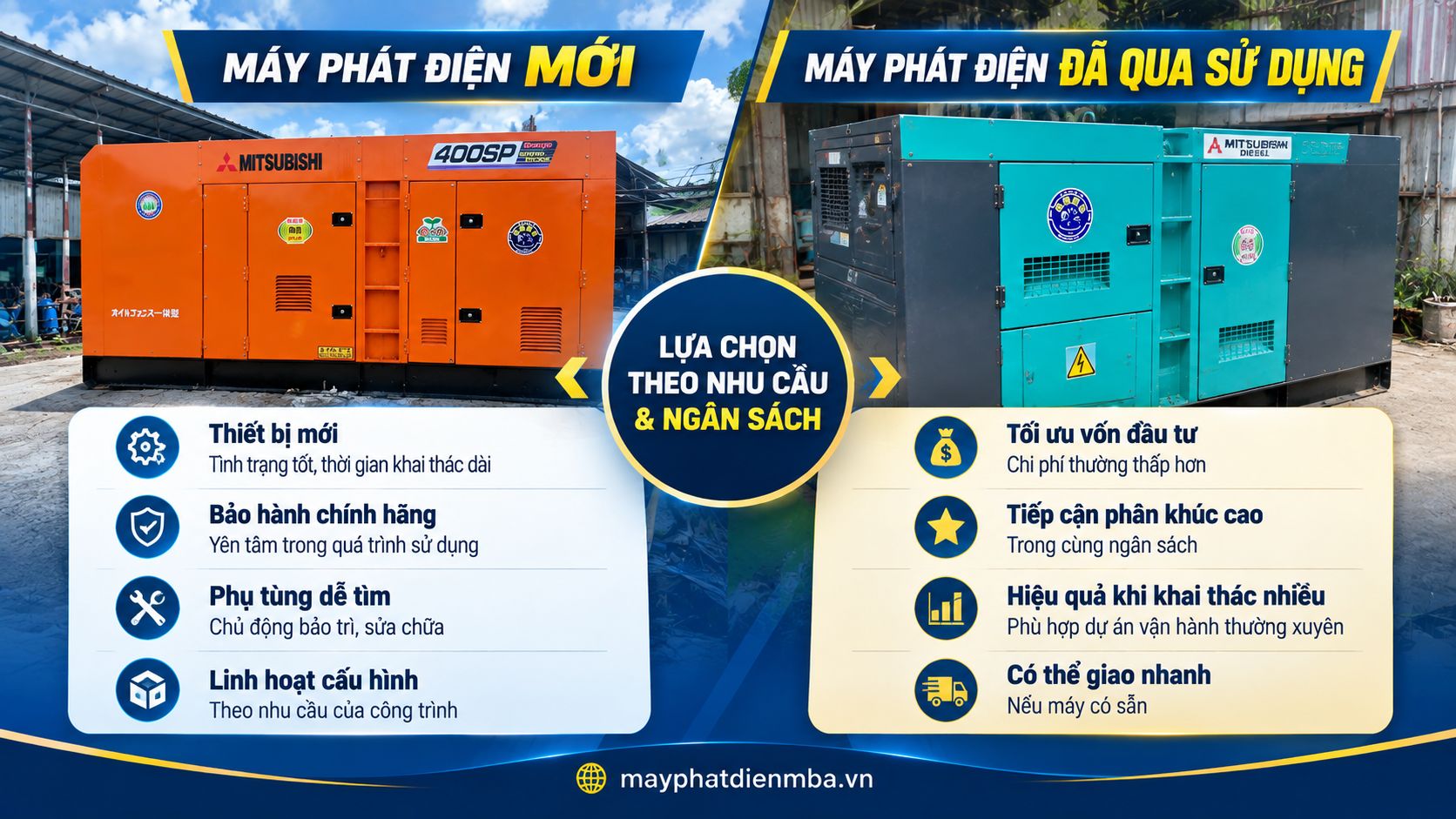 So sánh máy phát điện mới và máy phát điện đã qua sử dụng